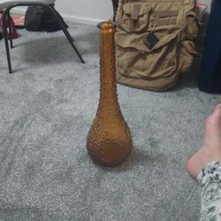 Vintage Amber Glass Genie Bottle With Topper