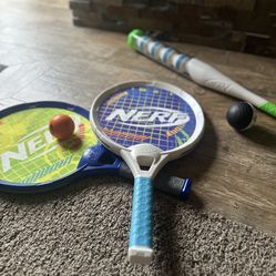 NERF Tennis For Kids And Racket/Foam Tennis Ball And Powerblast Bat And Ball Set 