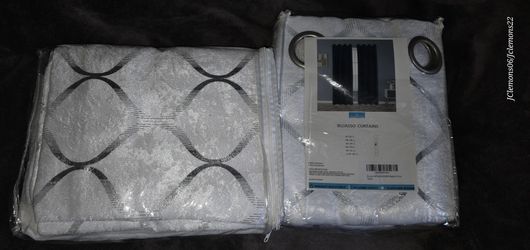 White And Silver BUJASSO Blackout Curtains (63" Length) 