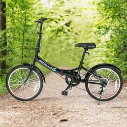 🚲Adult Folding Bicycle Bike with 7-Speed Drivetrain Dual V-Brakes