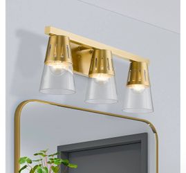 3 Light Bath Vanity in Modern Style-8.75 Inches Tall and 23.5 Inches Wide-Natural Brass Finish