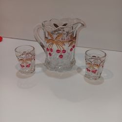 Miniature Vintage Pitcher With Two Match Small Glasses
