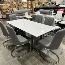 Modern Minimalist Matte Sintered Dining Table with 6 Chairs