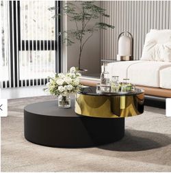 Luxury Round Coffee Table with 2 Tier Rotatable Top Circle Coffee Table with 360° Swivel Top for Living Room Apartment - Black