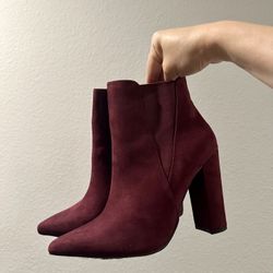 Velvet Burgundy Red Short Boot 