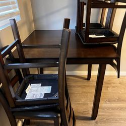 Dark Wood 4 Person Counter Height Dining Set 