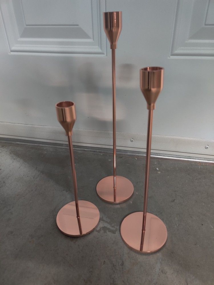 Set Of 8 Rose Gold Taper Candle Holders