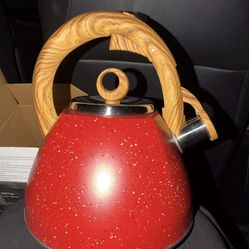 Haus Roland Whistle Tea Kettle Stainless Steel Teakettle Teapot with Ergonomic Silicone Handle Tea Pots for Stove Top 3.2 Quart / 3 Liter Red