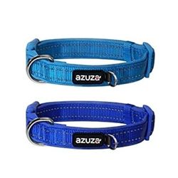 azuza 2 Pack Durable Padded Dog Collars with Reflective Strip Extra Safe and Comfy Pet Collars for Medium Dogs, Royal Blue/Blue