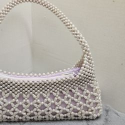 Hand Beaded Shoulder Bag Lined in Lilac Color