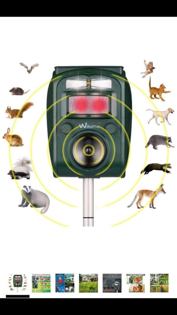 Wikomo Ultrasonic Pest Repeller, Solar Powered Waterproof Outdoor Animal Repeller with Ultrasonic Sound,Motion Sensor and Flashing Light pest Repelle