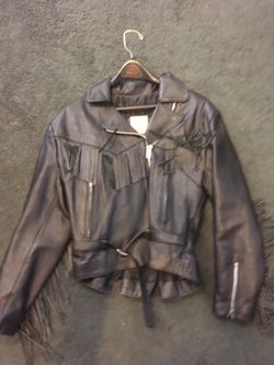 Leather fringe jacket size 16
