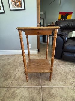 Wood Side Table with Drawer and Shelf