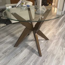 42” Modern Glass Solid Wood Dining Table