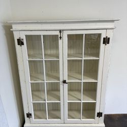 Vintage French Country Distress Painted Wall Curio Display Cabinet 66" H x 51" W