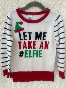 Beautees “Let Me Take an Elfie” Ugly Christmas Sweater Kids Girls Size 5 Striped