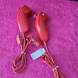 Nintendo Wii Nunchuck Remote Red Controller Wii U- OEM Official Original 2X