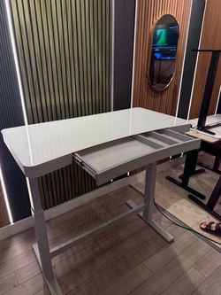 47” Electric Standing Desk White Glass Top Standing Desk with Drawer