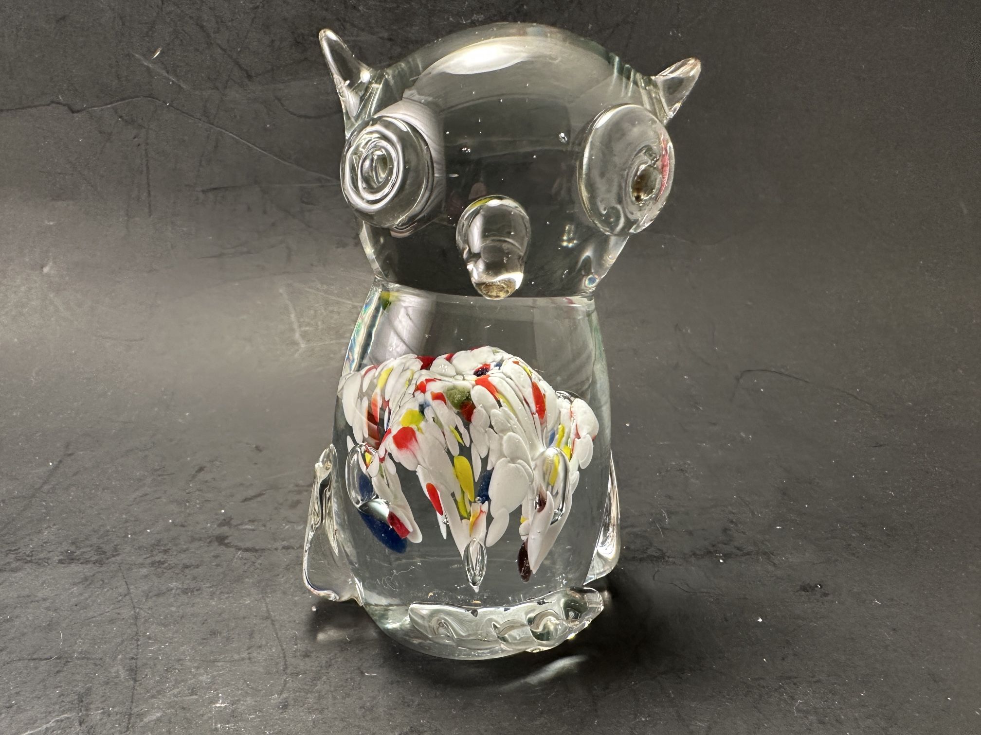 Vintage Hand Blown Art Glass Owl Colorful Figurine/Paperweight 5" Tall