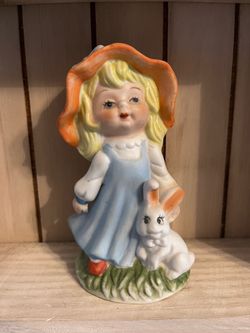 Hand painted girl with bunny best friend