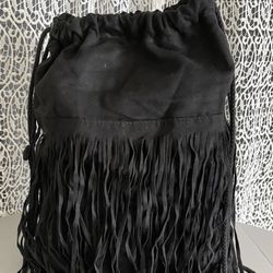 Black Fringed Pouch Backpack Purse H&M Coachella