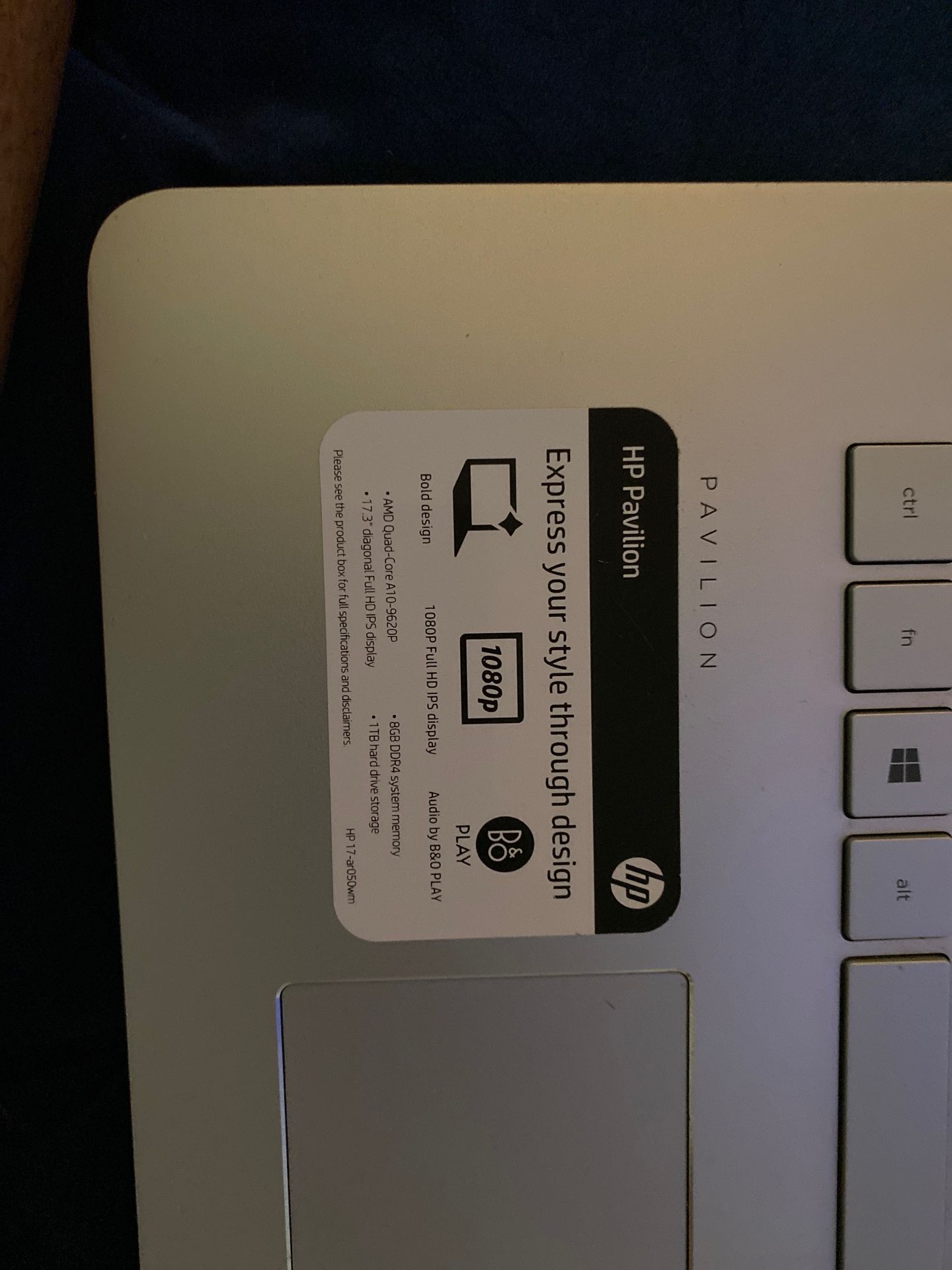 HP laptop 17.3” HD DISPLAY Model 17-ar050wm