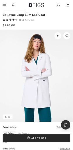 FIGS Lab Coat White Long Slim Small size New