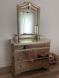 High end Antique Finish mirrored Dresser and Chest