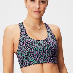 Fabletics Women’s On The Go Medium Impact Sports Bra Size Large Safari Spots