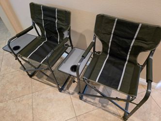 Folding Camping Chairs with Side Tables – Set of 2
