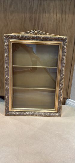 Gold Ornate Wall Display Cabinet with Glass