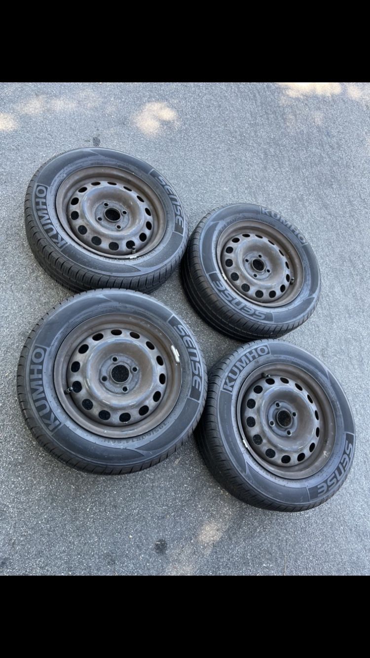 4 X 195/60r14 4x100 4x3.94 Stock Mazda Miata NA NB Civic Fit Xa Xb Ia Echo Yaris Wheels Rims Good  90% Treads Kumho Tires!!