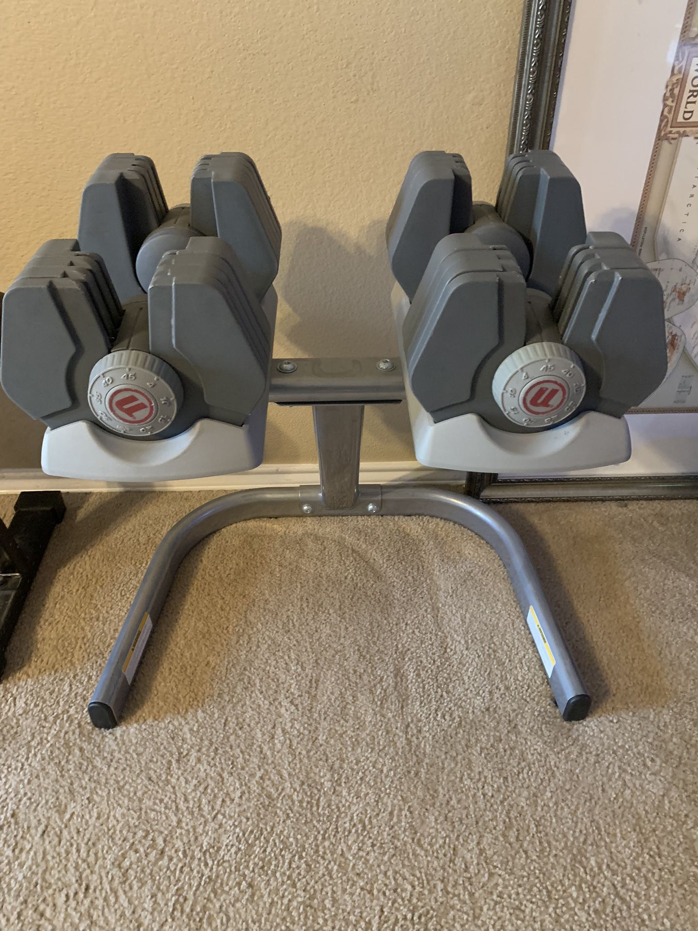 Universal 445 POWER-Pak Adjustable Dumbbells With Stand  up To 45lbs Each