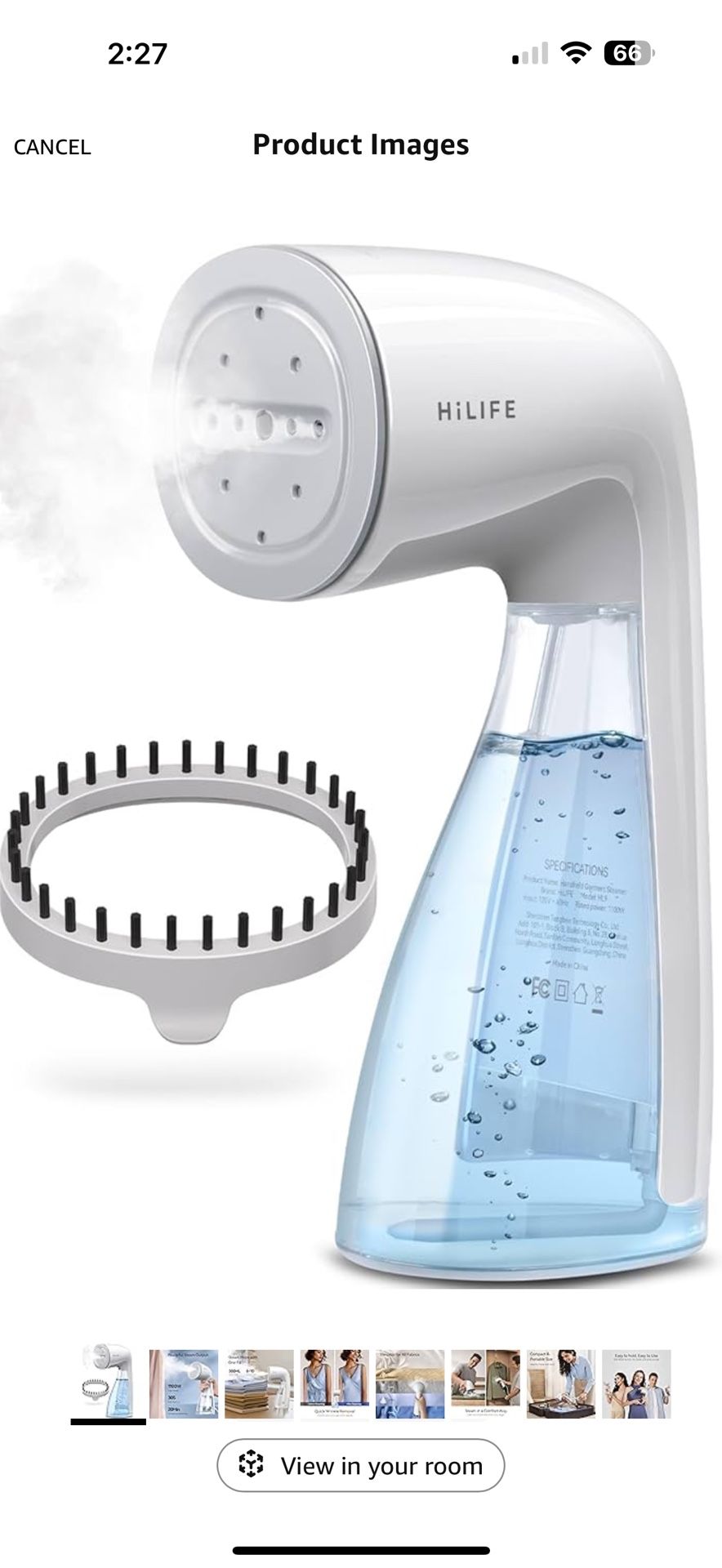 HiLIFE Steamer for Clothes, Handheld Clothes Steamer with Large 300ml Tank, 1100W Strong Power, 30S Fast Heat-up, Garment Fabric Wrinkle Remover, Port