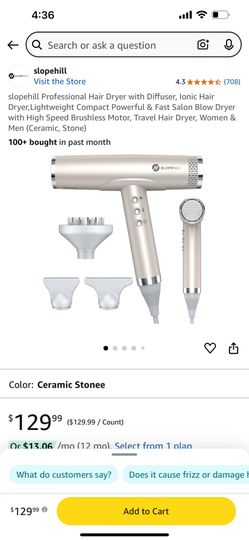 slopehill Professional Hair Dryer with Diffuser, Ionic Hair Dryer,Lightweight Compact Powerful & Fast Salon Blow Dryer with High Speed Brushless Motor