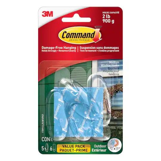 Command™ Outdoor Clear Medium Window Hooks Value Pack
(2 Count)
