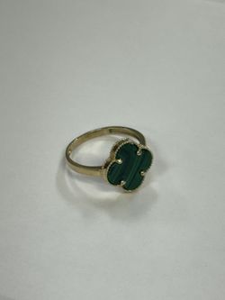 14k Gold Clover Flower Ring Green Malachite