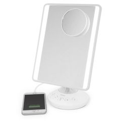 Home Mirror with Bluetooth Audio, LED Lighting, Bonus 10x Magnification, Siri & Google Support USB Charging, 7" x 9"