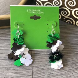St Patrick’s Green And White Shamrocks Earrings 