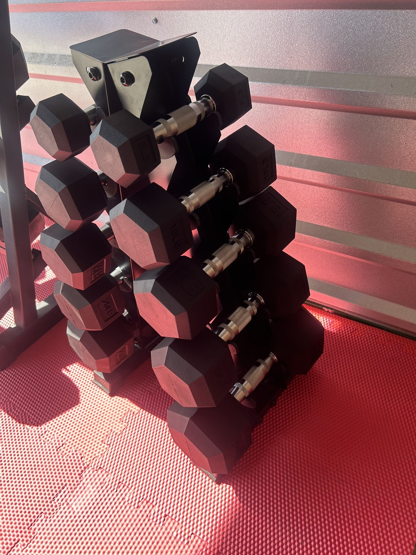 New pair of 5,10,15,20,25lb rubber dumbbells + rack. All new in box 📦 $185