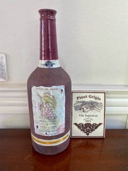 Decorative Ceramic Wine Bottle and Wall Plaque Set