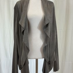 Alfani Faux Suede Draped Open Front Jacket, Gray Modern Metal, XL, NWT