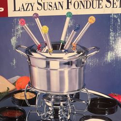 Rotating Stainless Steel Lazy Susan Fondue Set 