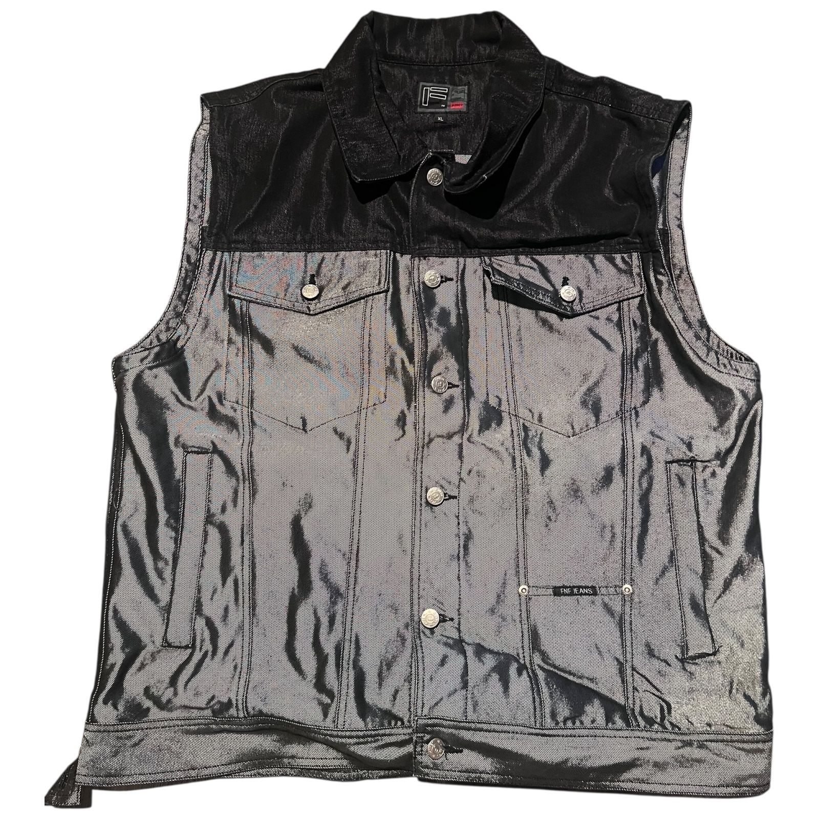 FNF Function N Future Shine/Reflective Silvery Blue Denim Jacket Jean Vest Sz XL
