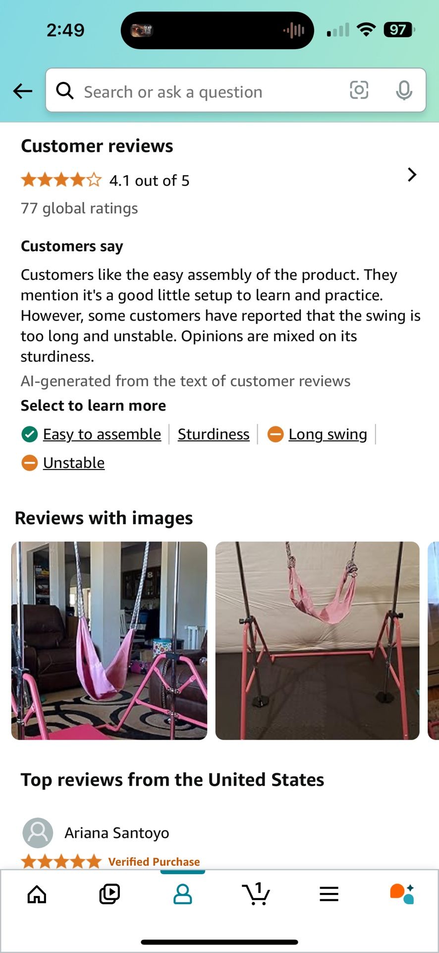 Gymnastics Horizontal Bar for Kids with Swing at Home: Adjustable Height Indoor & Outdoor Gymnastics Bar Collapsible for Girls - Pink 