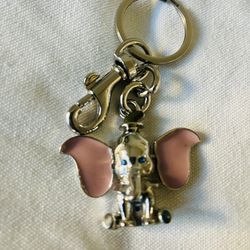 Silver Elephant Keychain with Pink Ears