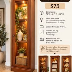 Tall Wood & Glass Display Cabinet/Vitrina