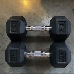 25lb Pair Of Rubber Hex Dumbbells Set Of Two
