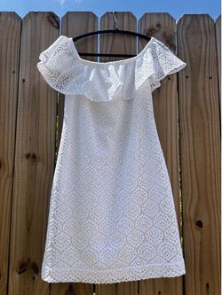 Small Lilly Pulitzer La Fortuna Lace Off The Shoulder Dress In Resort White