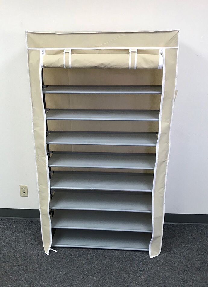 Brand New $25 each 10-Tiers 45 Shoe Rack Closet with Fabric Cover Storage Organizer Cabinet 36x12x62”